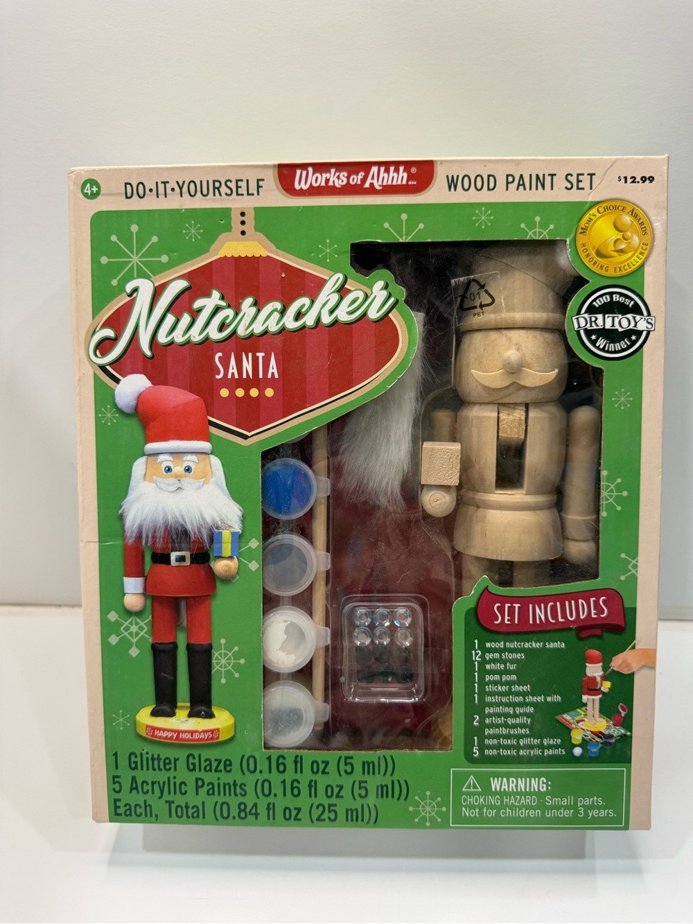 Works of Ahhh Nutcracker Santa Wood Paint Set - Natural & Red